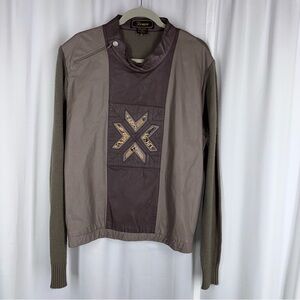 Vintage Tamari 80s Leather Patchwork Knit Sweater Jacket Brown Men’s Sz XL READ